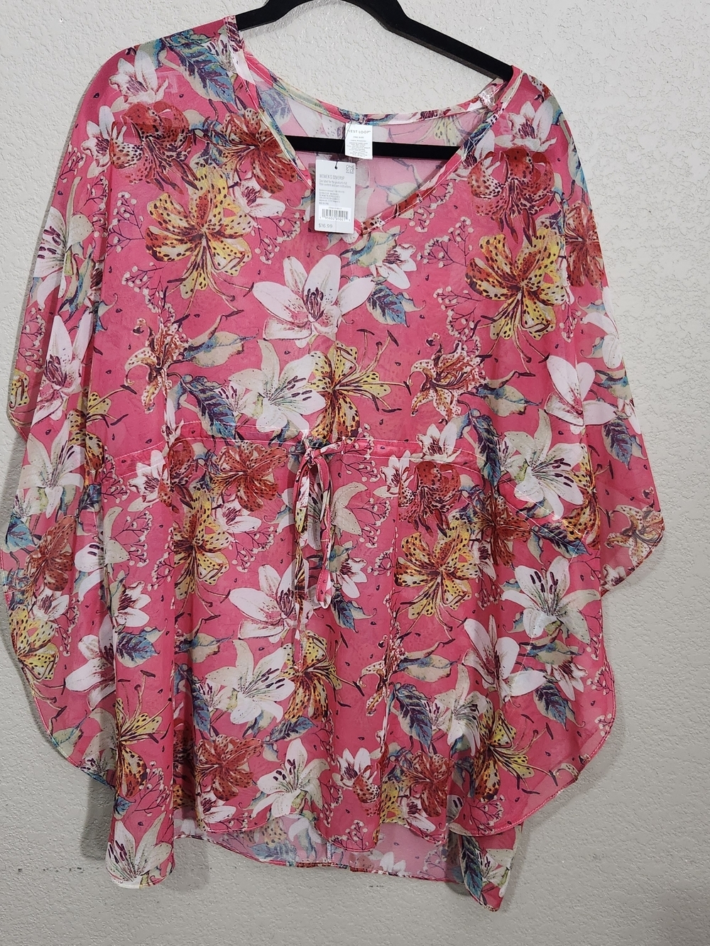 West Loop Komono Pink Floral Drawstring Swim Coverup